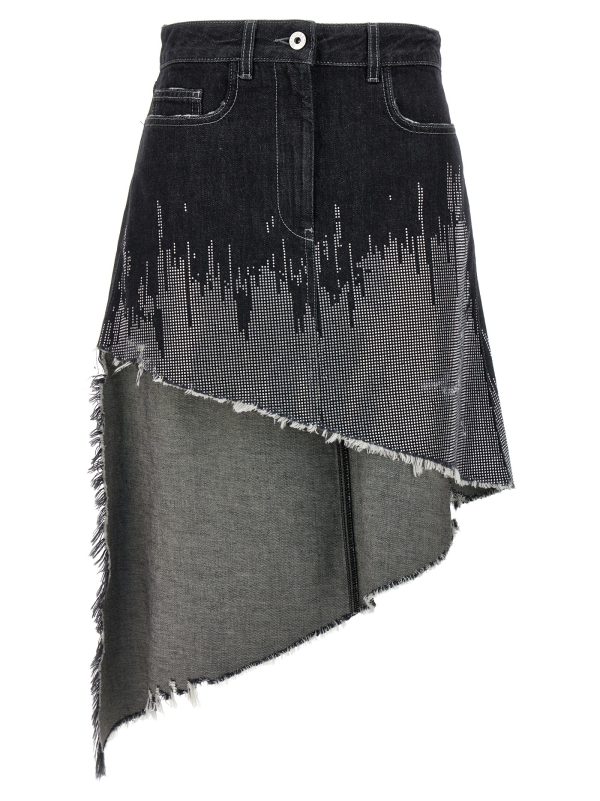 Sequin asymmetric denim skirt