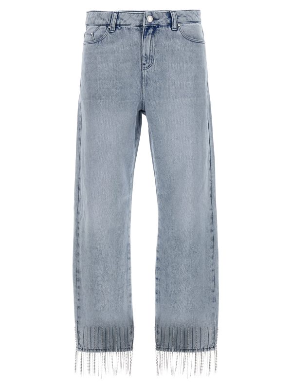 Rhinestone fringed jeans