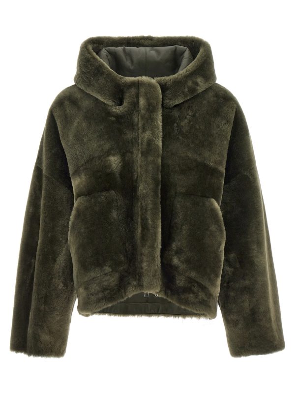 'Merino Straight' hooded fur coat