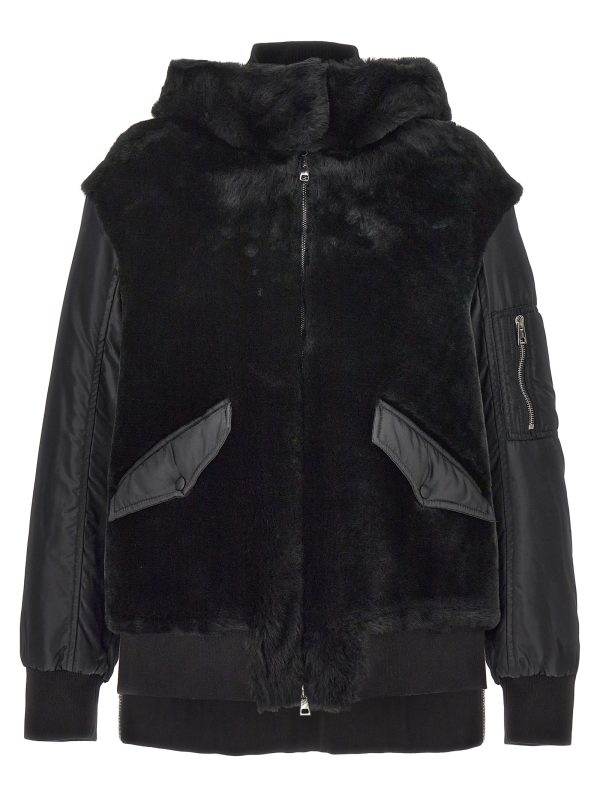 'Merino Straight-Nylon' hooded bomber jacket,