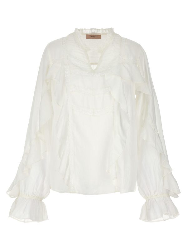 Embroidery ruffle blouse