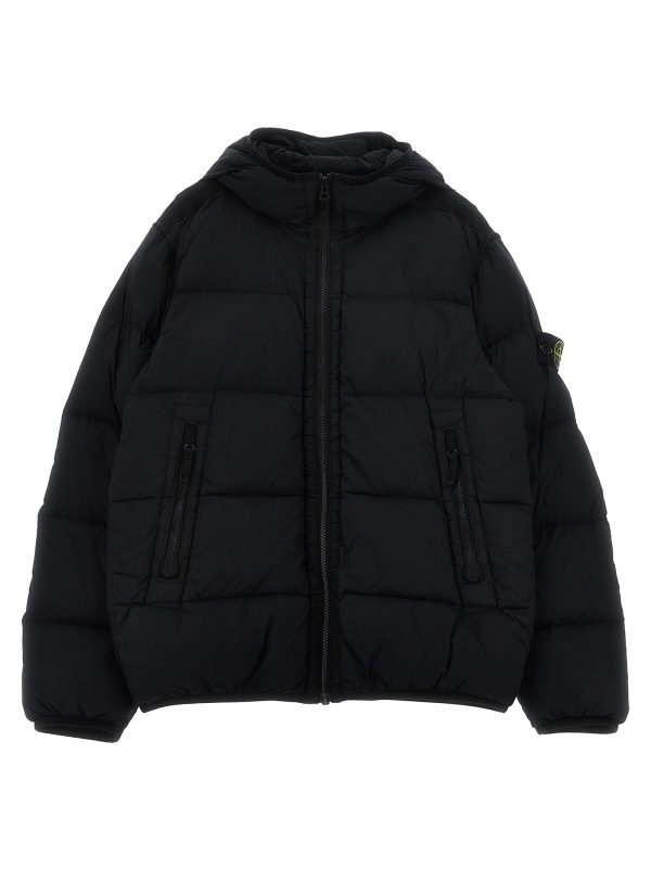 Logo patch hooded down jacket