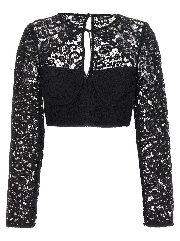 Top 'Black Lace Tie Neck Crop'