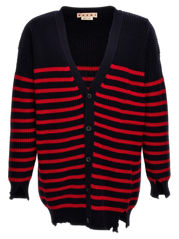 Destroyed effect striped cardigan