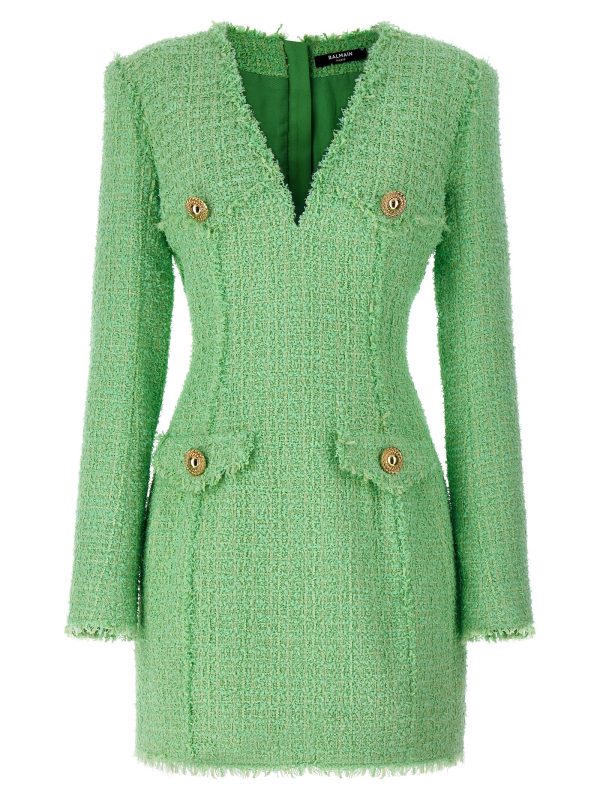 Logo button tweed dress