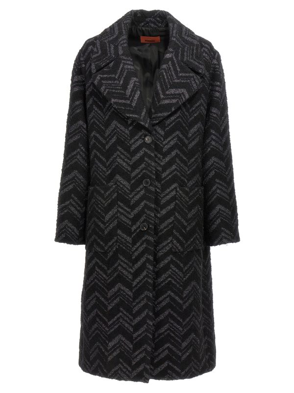 Single-breasted chevron lamé coat