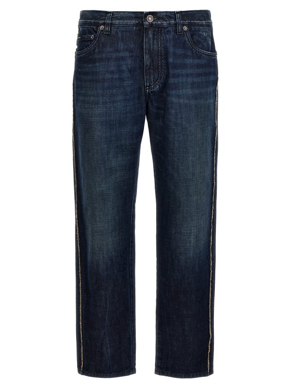 Fringed stitching jeans