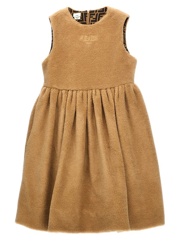 Faux fur logo embroidery dress