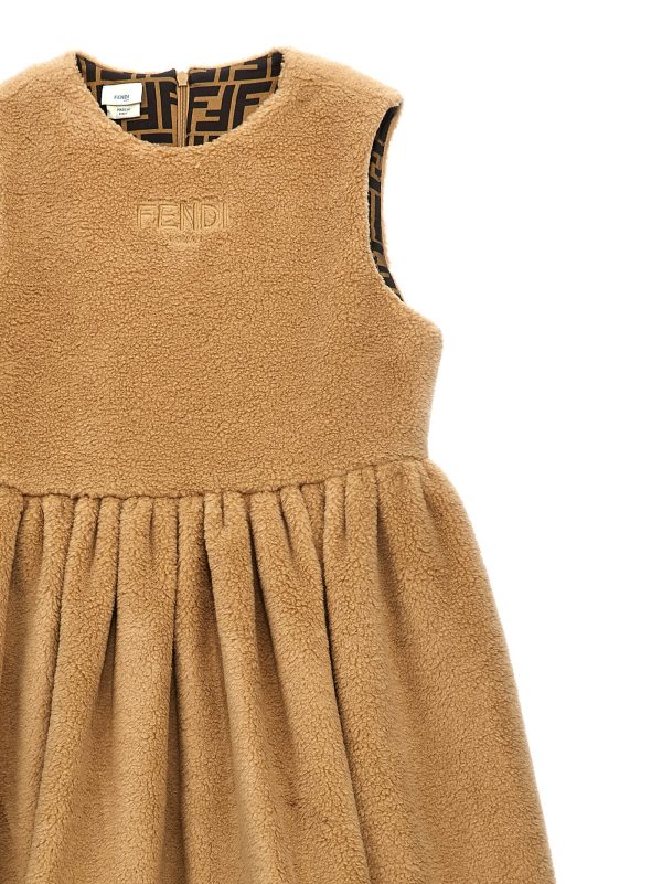 Faux fur logo embroidery dress - immagine 3