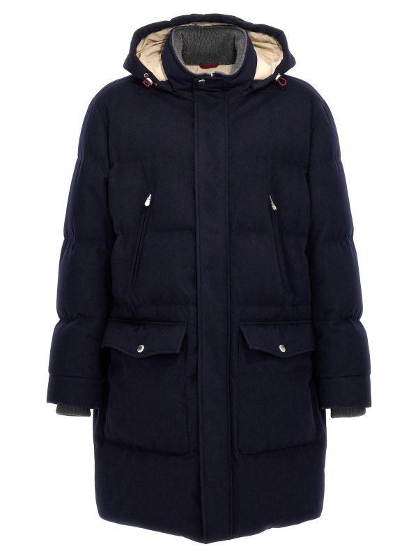 Padded wool long down jacket