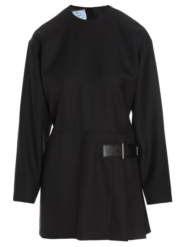 Logo buckle gabardine dress