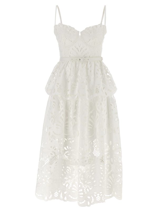 'White Cotton Lace Tiered Midi' dress