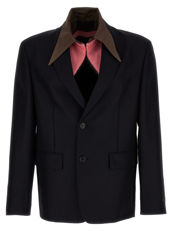 Removable collar single-breasted blazer